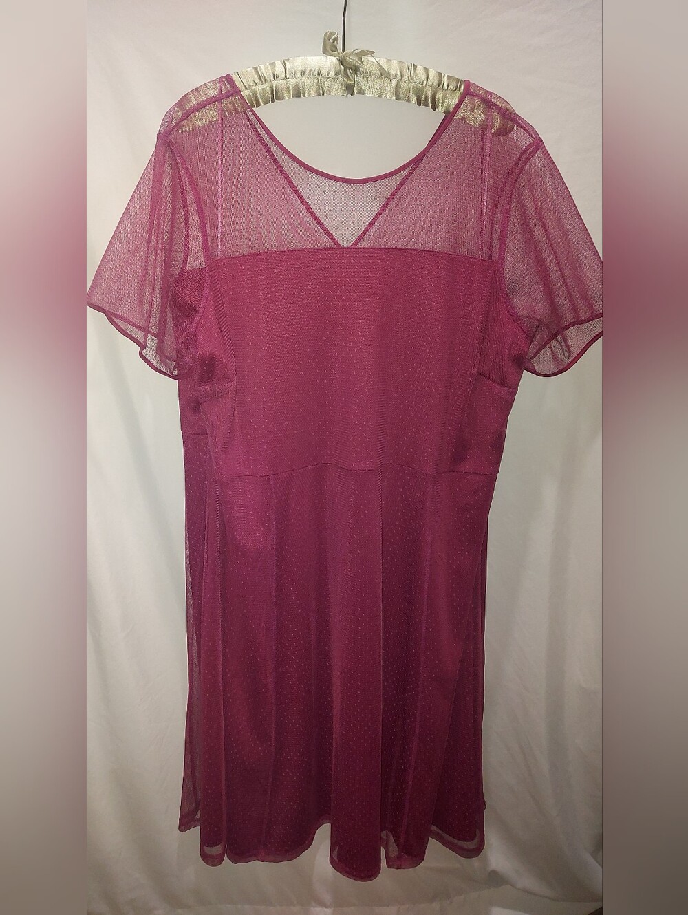 Penningtons Raspberry Mesh Overlay Short Sleeve Dress